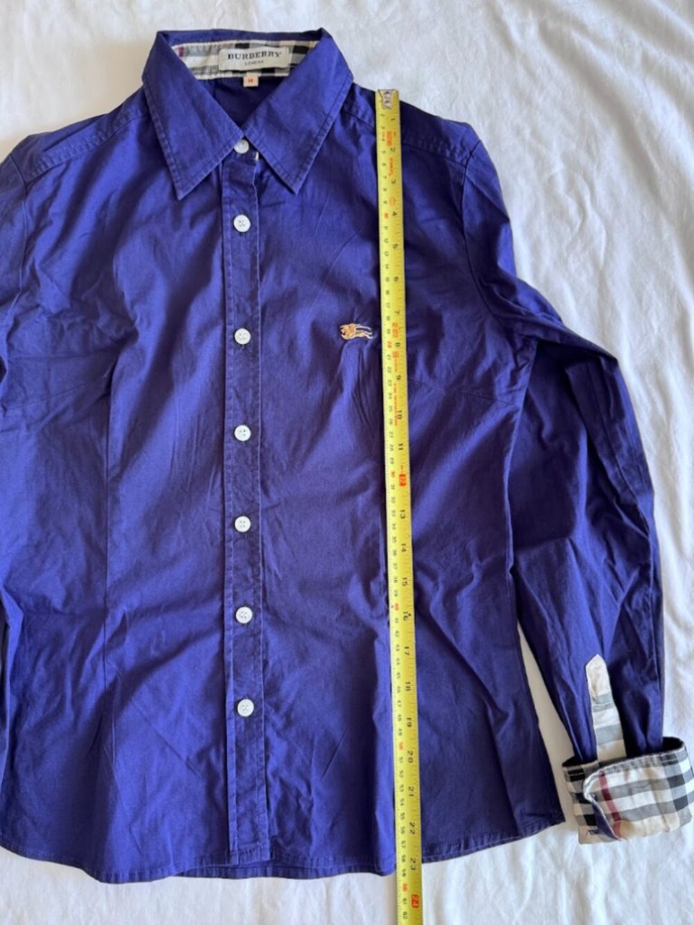 Girl's Burberry Blue Button Down Shirt Nova Check Cuffs Long Sleeve Medium - Picture 5 of 5
